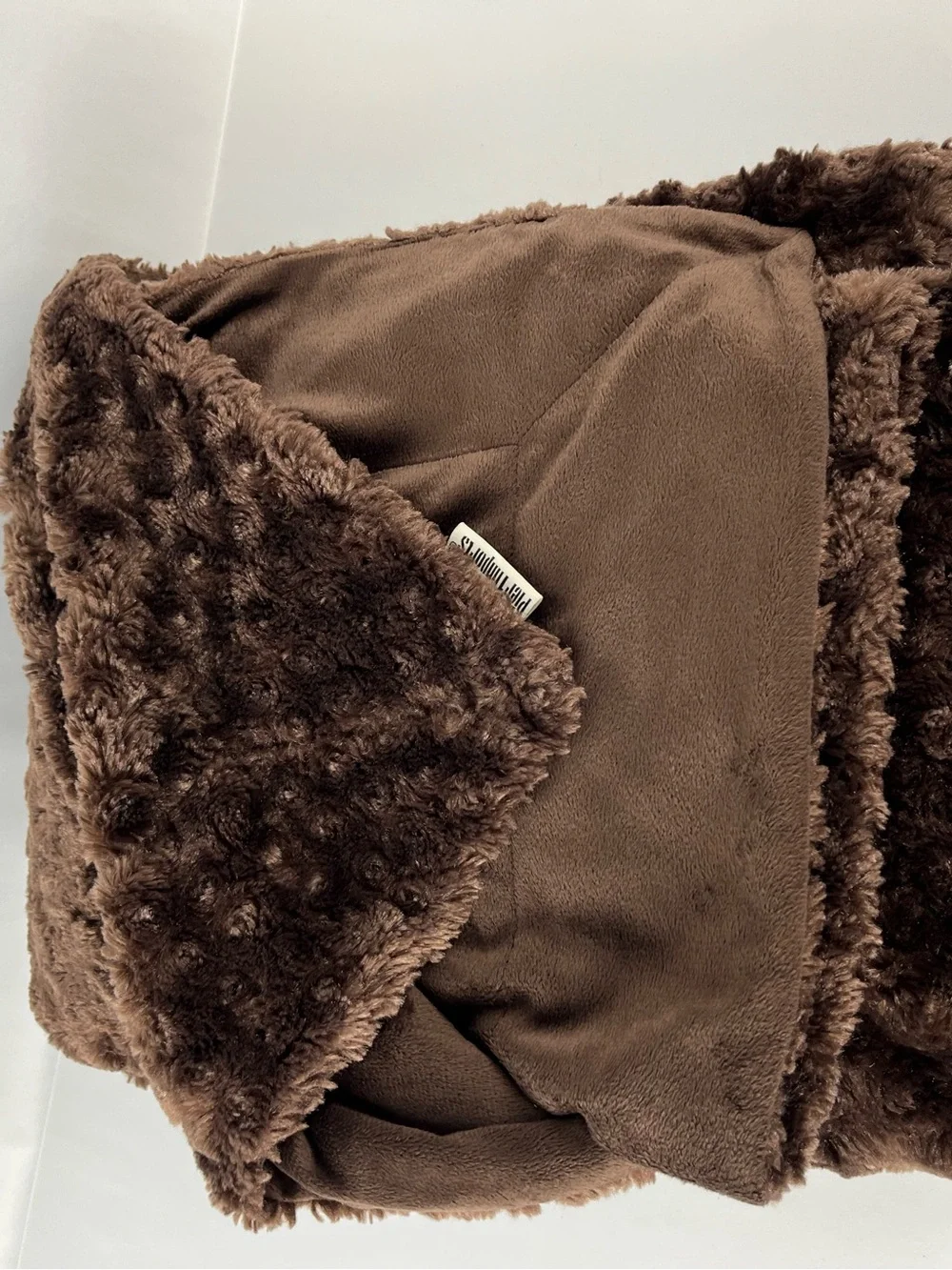 Pier 1 Imports Faux Fur Reversible Throw Blanket Mink Dark Brown 48” x 60”